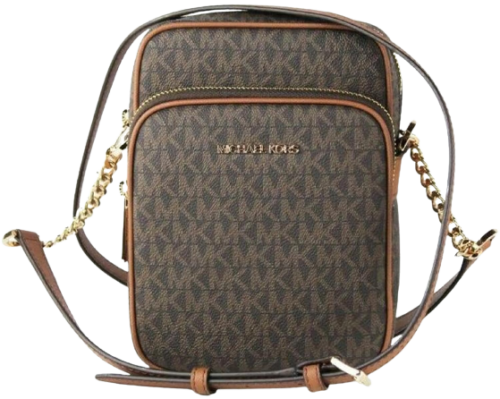 Michael Kors Jet Set Travel Signature PVC Medium Logo Chain Crossbody Flight Bag