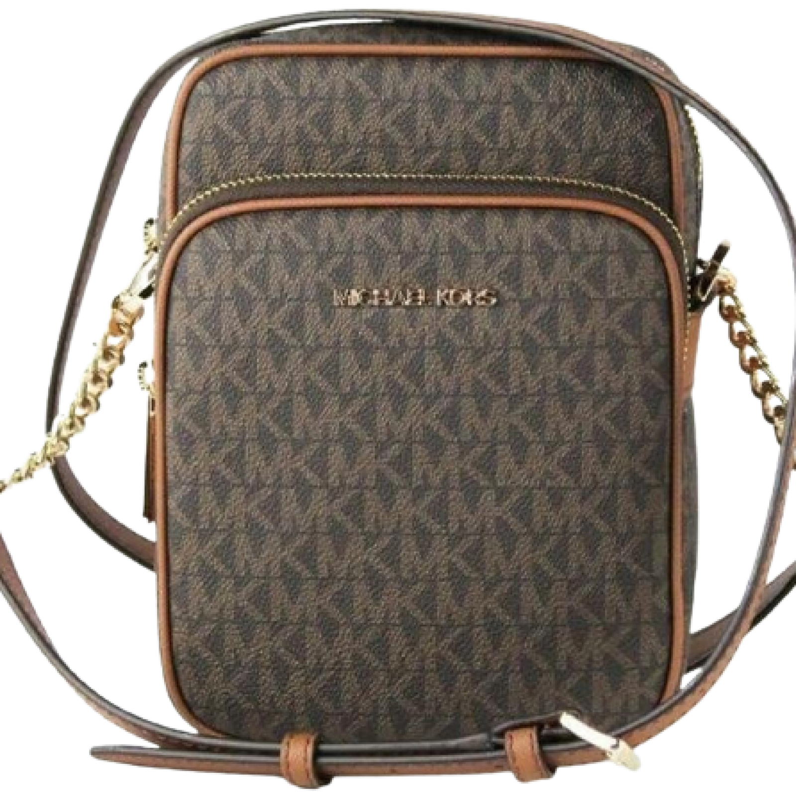 Michael Kors Jet Set Travel Signature PVC Medium Logo Chain Crossbody Flight Bag